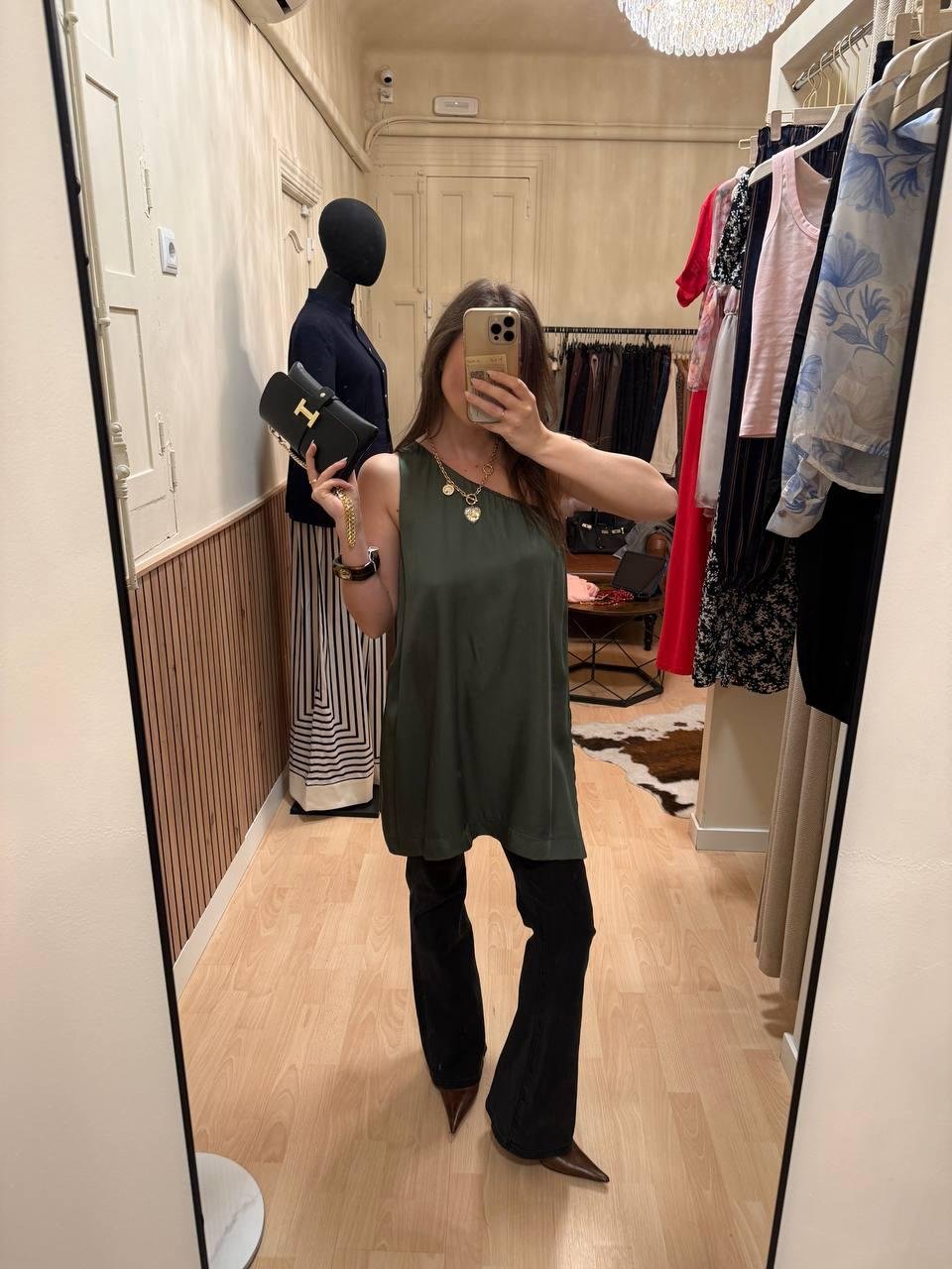 Bolso de Piel Genuina para Mujer 1 Túnica de Viscosa Verde para Mujer