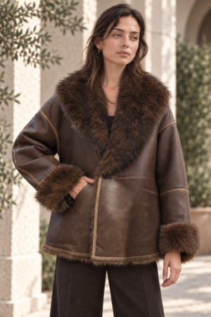 Chaqueta de estilo shearling con interior de pelo