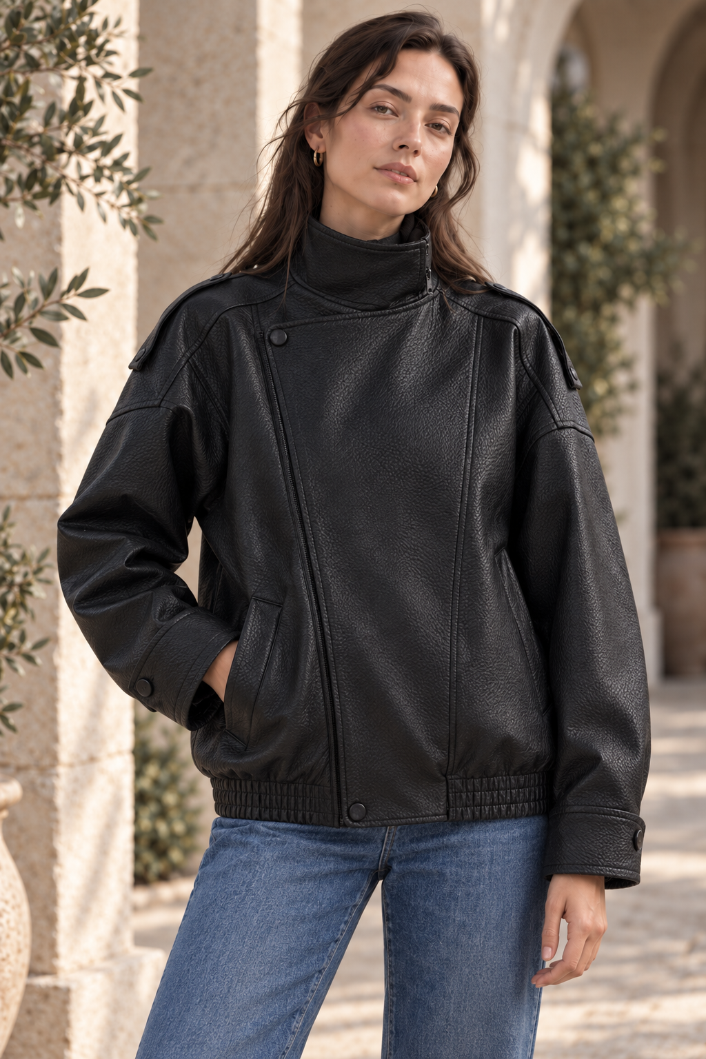 Bomber oversize de piel sintética 1 Bomber oversize de piel sintética