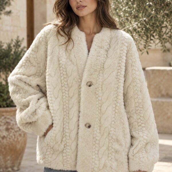 Chaqueta de pelo con relieve trenzado