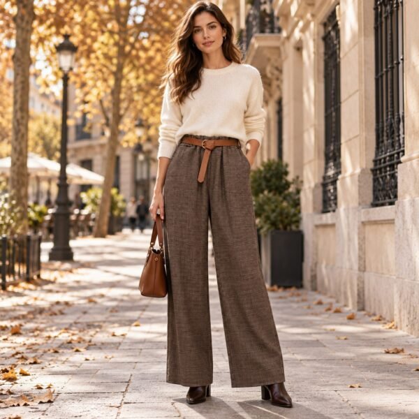 Pantalones rectos de cuadros con cintura elástica